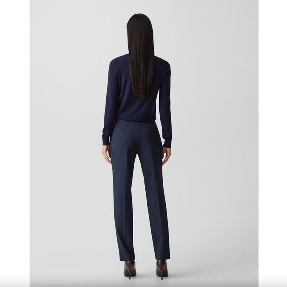 Theory Trecca Full Length Pant Good Wool Navy Sz 2 - Picture 4 of 12